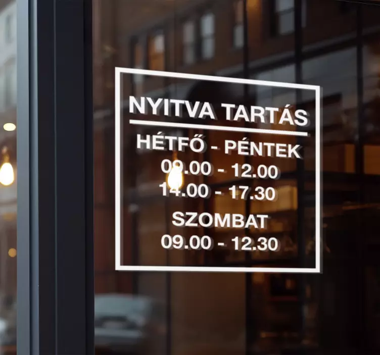 Személyre szabott bolti órarend Matrica kirakat - TenStickers