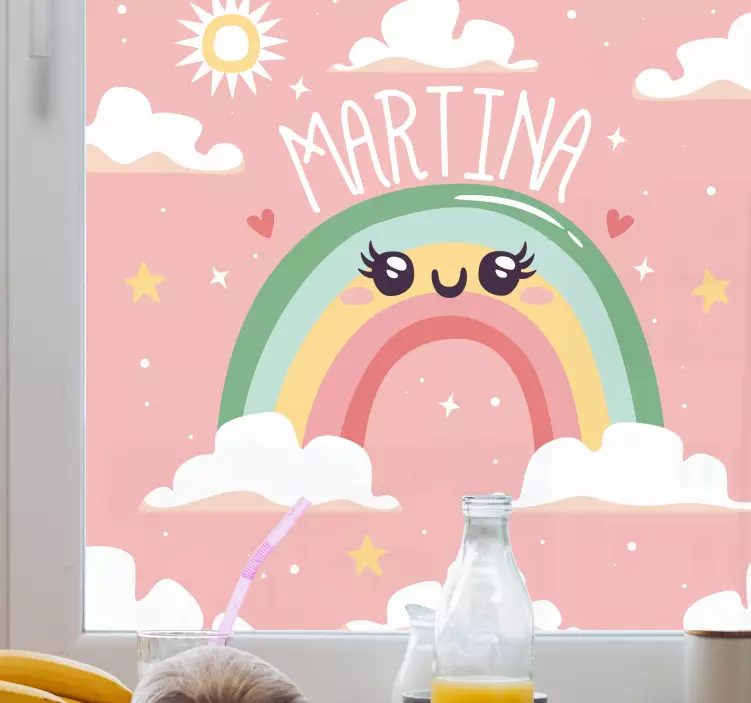 Szép szivárvány felhőkkel név matricával - TenStickers