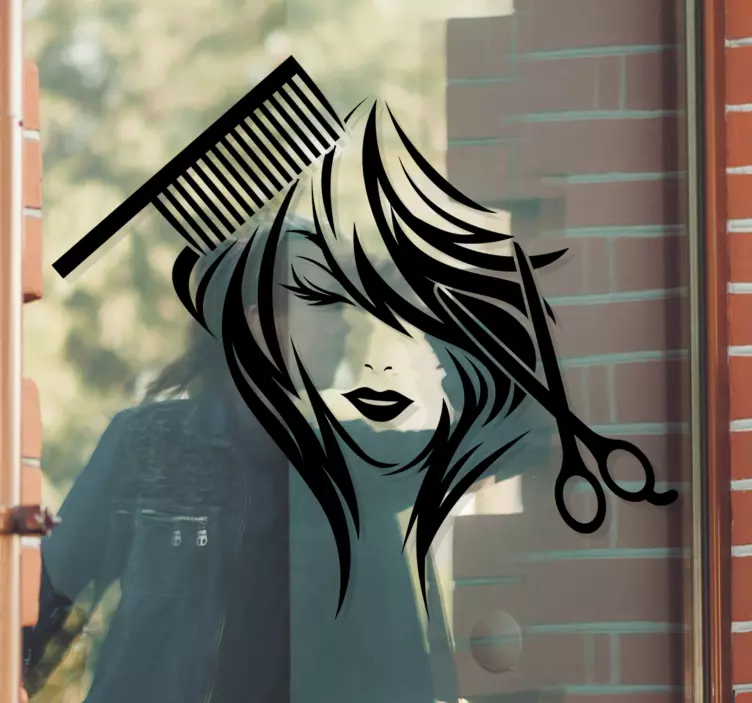 Szépségszalon olló és fésű ablak matrica - TenStickers