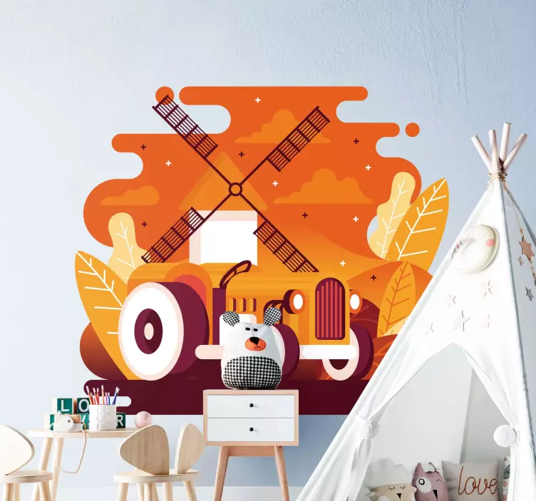 Színes traktor illusztráció állatok matrica - TenStickers