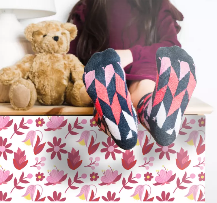 Rózsaszín virágmintás bútor matrica - TenStickers