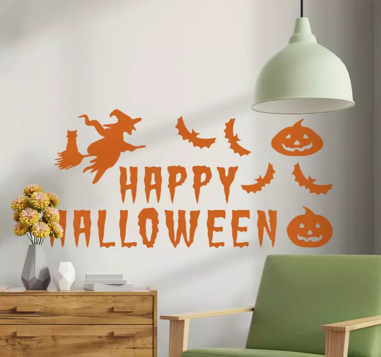 Szöveg egy boszorkány és denevérek halloween matrica - TenStickers