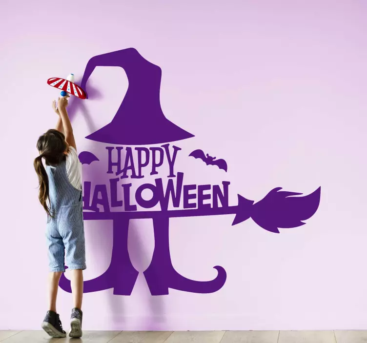 Boszorkány repül egy seprű halloween matrica - TenStickers
