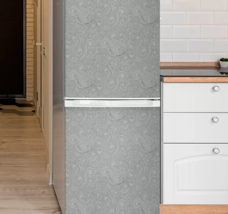 Szürke tónusok virágmintás hűtőszekrény vinil matrica - TenStickers