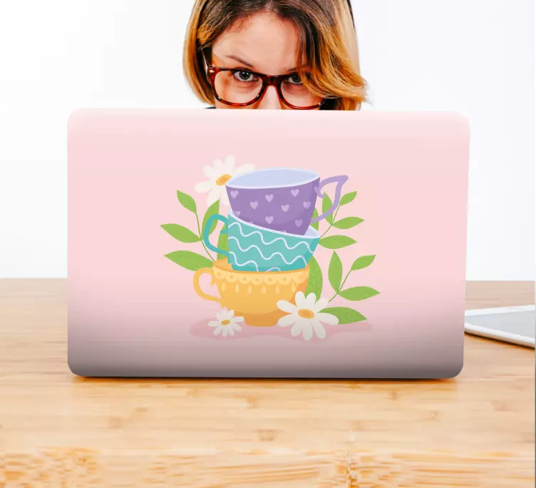 Teáscsésze virágokkal laptop bőr - TenStickers