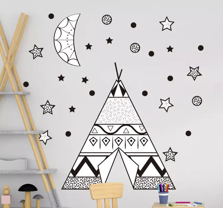 Teepee sátor csillagokkal és a hold fal matrica - TenStickers