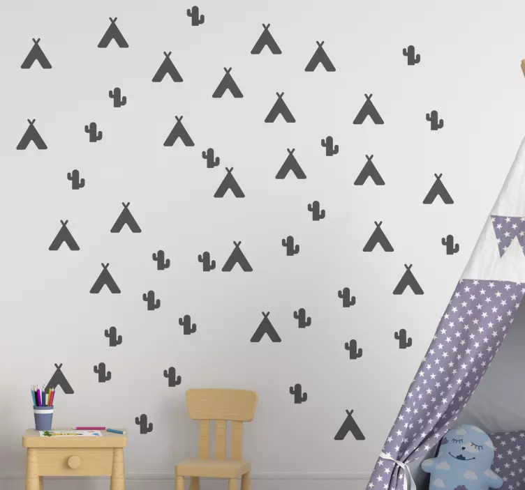 Teepee sátor és kaktusz lepedő fal matrica - TenStickers