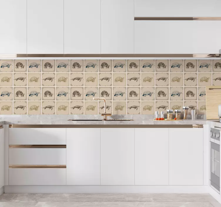 Teknősök bézs háttér csempe matrica - TenStickers