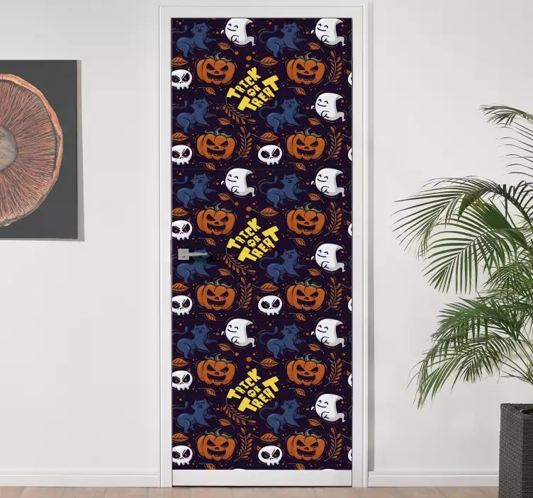 Trükkök vagy kezeli halloween ajtó matrica - TenStickers