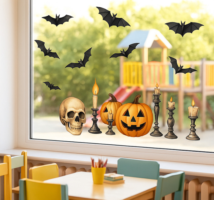 Változatos halloweeni dekorációk ablak matrica - TenStickers