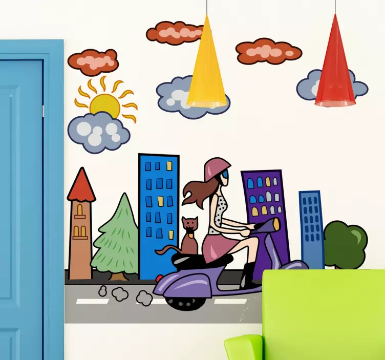 Városi lány a robogó matrica - TenStickers