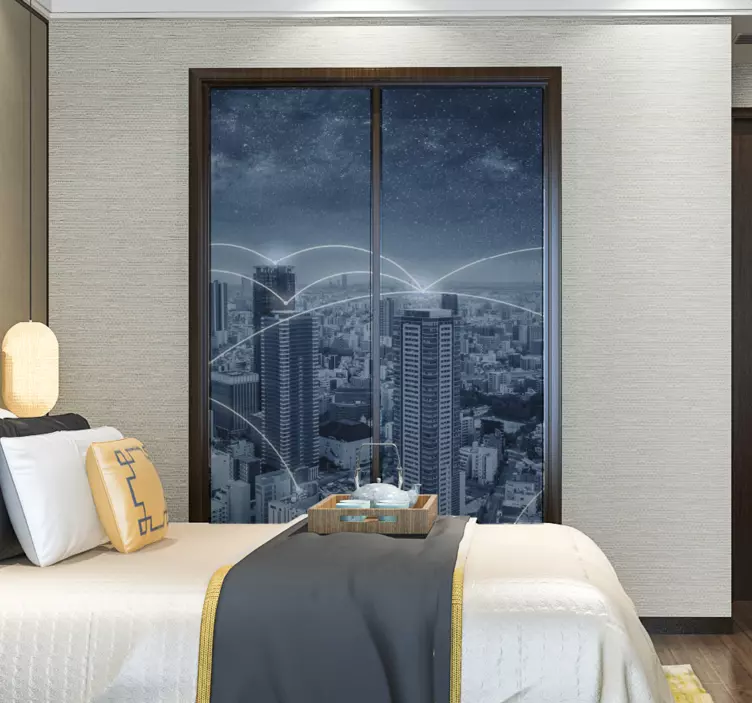 Városkép éjszakai kilátás erdei állatok falmatrica - TenStickers