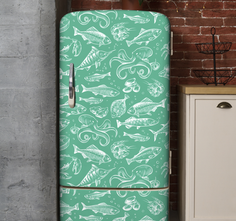 Vázlat hal kézzel felhívni hűtőszekrény matrica - TenStickers