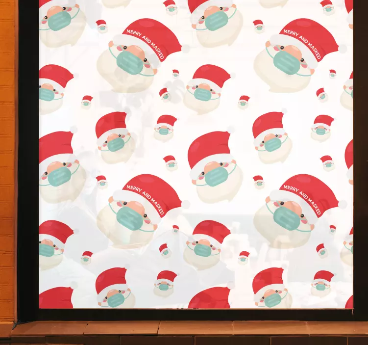 Vidám és maszkos karácsonyi ablak matrica - TenStickers