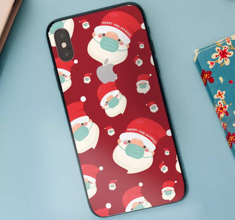Vidám és maszkos karácsonyi iphone matrica - TenStickers