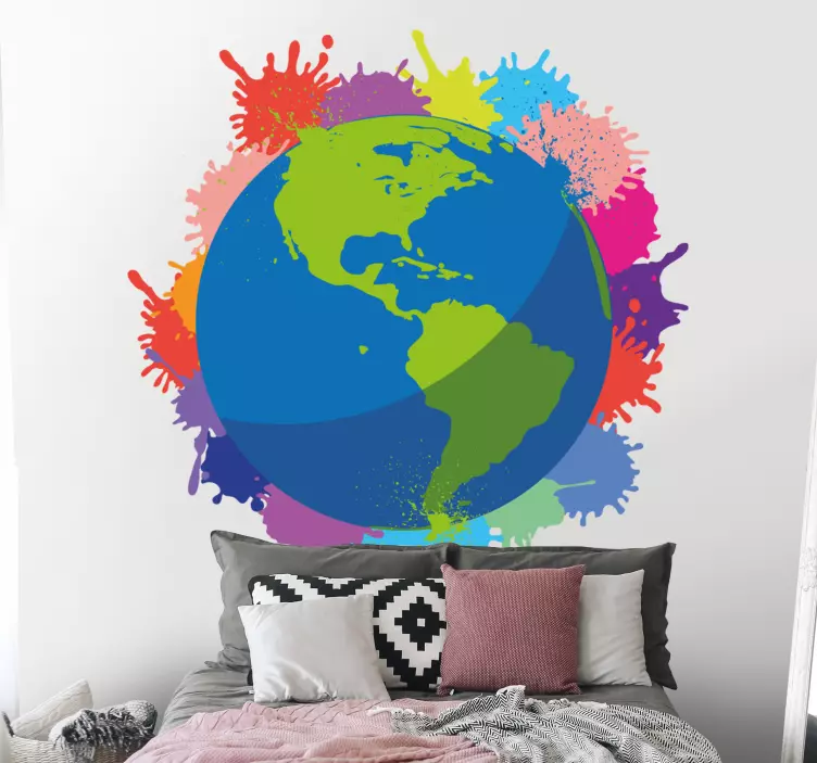 Worldmap splash colors világtérkép fali matrica - TenStickers