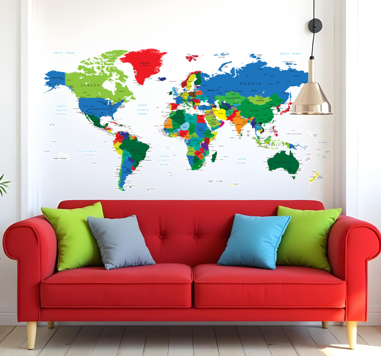 Vinilo mapa del mundo a todo color világtérkép matrica - TenStickers