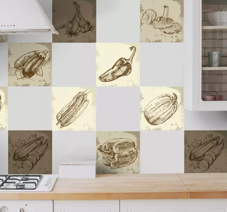Vintage élelmiszer illusztráció csempe matrica - TenStickers