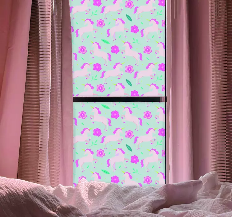 Virág unikornis mintás ablak matrica - TenStickers