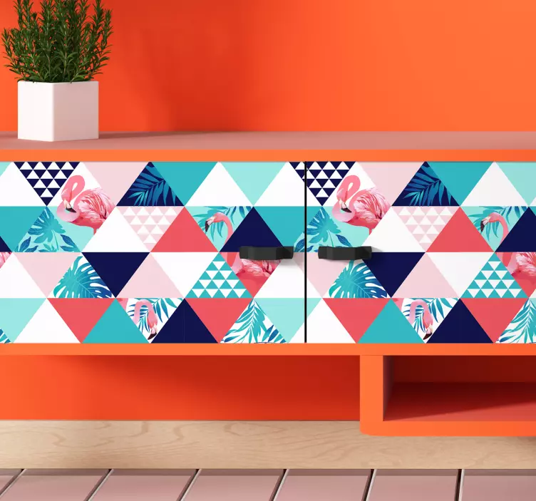 Virágok és flamingókkal bútor matrica - TenStickers