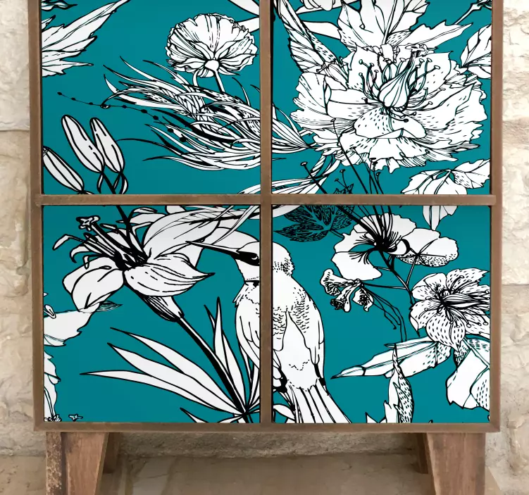 Virágos madármintás bútor matrica - TenStickers