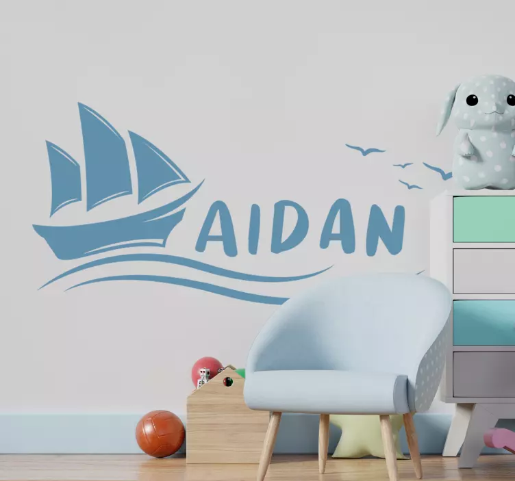 Vitorlás hajó név testreszabással erdei állatok falmatrica - TenStickers