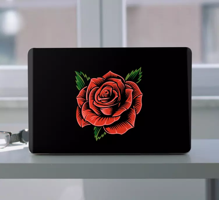 Vörös rózsa fekete laptop bőrén - TenStickers