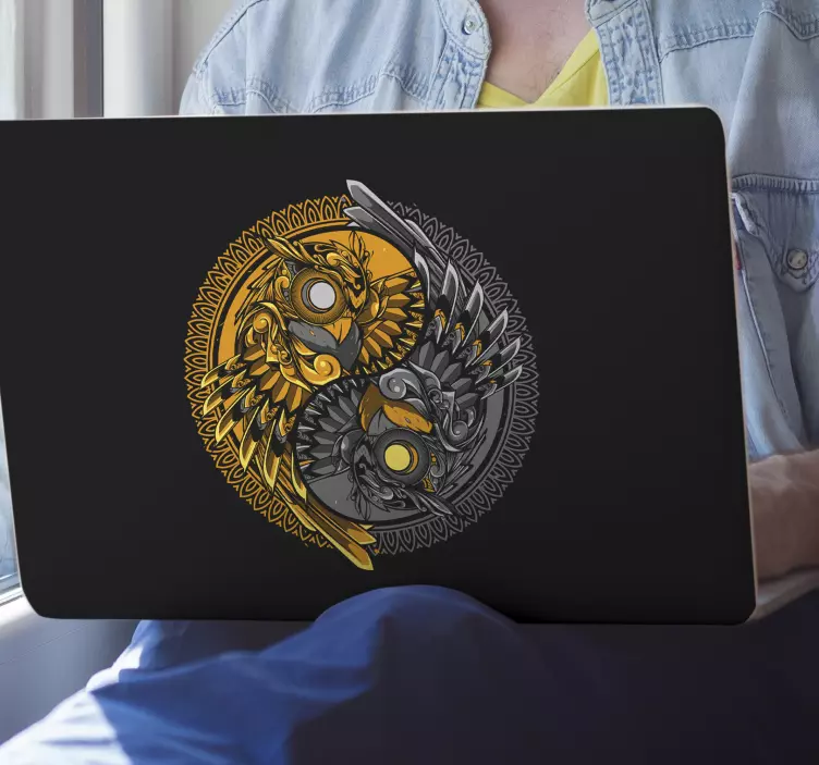Yin yang bagoly doodle dísz laptop bőr - TenStickers