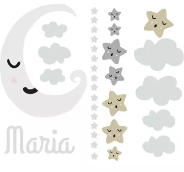 Személyre szabott hold és csillag fal matrica - TenStickers
