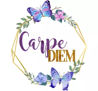 Carpe diem virággal szöveg matrica - TenStickers