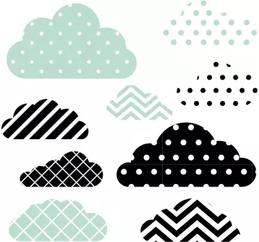 Zöld és menta textúrák felhők vonal matrica - TenStickers
