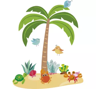 Pálmafa és tengeri állatok fa fal matrica - TenStickers