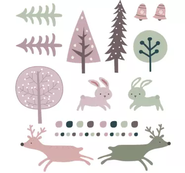 Fák és állatok skandináv stílusú állatfal matrica - TenStickers