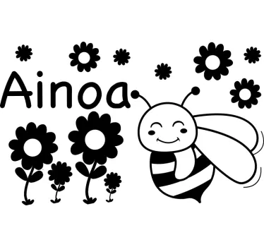 Név méh és virágok rovar falmatrica - TenStickers