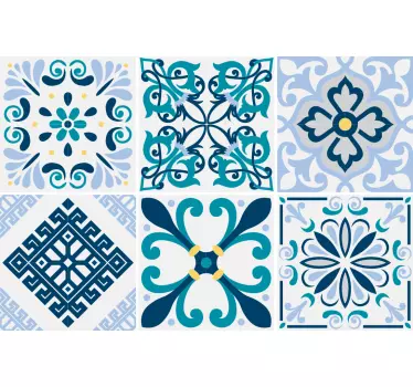 Kék eredeti virágcsempe transzfer matrica - TenStickers