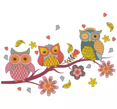 Fa kavargó ágak és baglyok illusztráció fal art - TenStickers