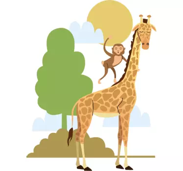 Fa zsiráf és majmok vadállat matrica - TenStickers