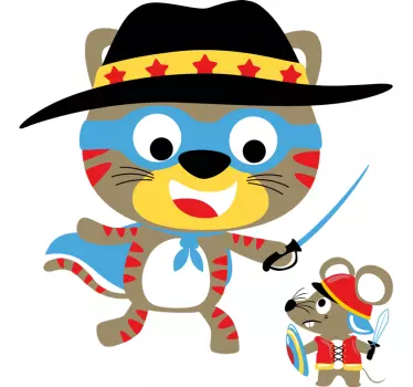Játszik macska és egér illusztráció fali art matrica - TenStickers