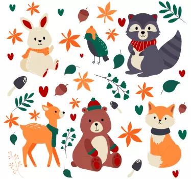 Erdei állatok és levelek gyerekek hálószoba fal matrica - TenStickers