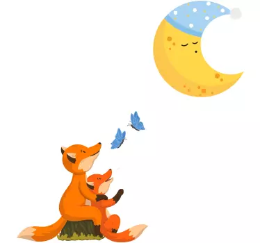 Róka nézi a hold rajzfilm fali matrica - TenStickers
