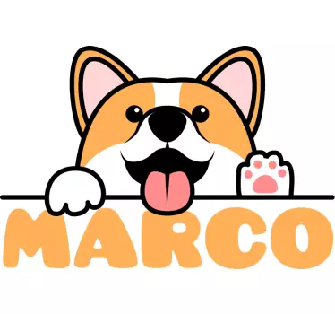 Aranyos corgi kutya mancs név gyerekeknek hálószoba fal matrica - TenStickers