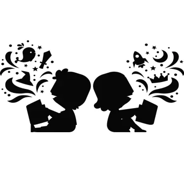 Gyerekek olvasó sziluett mese fal matrica - TenStickers