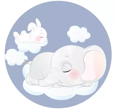 Alvó nyúl és elefánt a felhők fal matrica - TenStickers