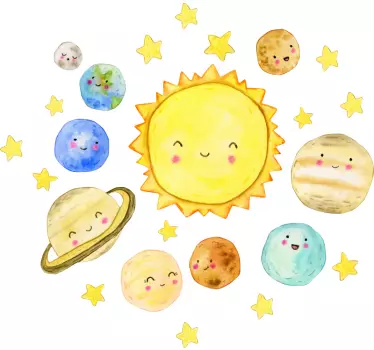 Naprendszer imádnivaló akvarell tér matrica - TenStickers