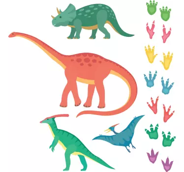 Dinoszauruszok és lábnyomok sárkány fal matrica - TenStickers