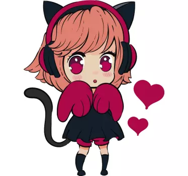 Anime lány macska kalap rajzfilm fali matrica - TenStickers