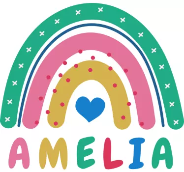 Szív szivárvány személyre szabott baba fal matrica - TenStickers