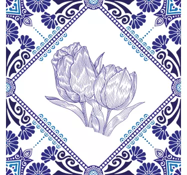 Delfts kék tulipán csempe transzfer matrica - TenStickers