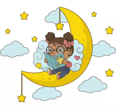 Lány olvasó hold illusztráció fal art matrica - TenStickers