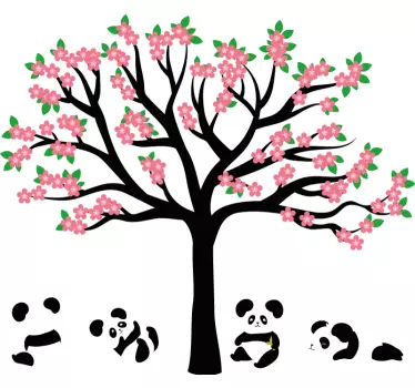 Tavaszi fa pandák vadállati matrica - TenStickers